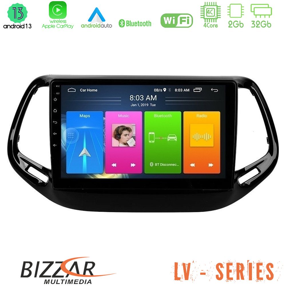 Bizzar LV Series Jeep Compass 2017> 4Core Android 13 2+32GB Navigation Multimedia Tablet 10" - U-LV-JP0143