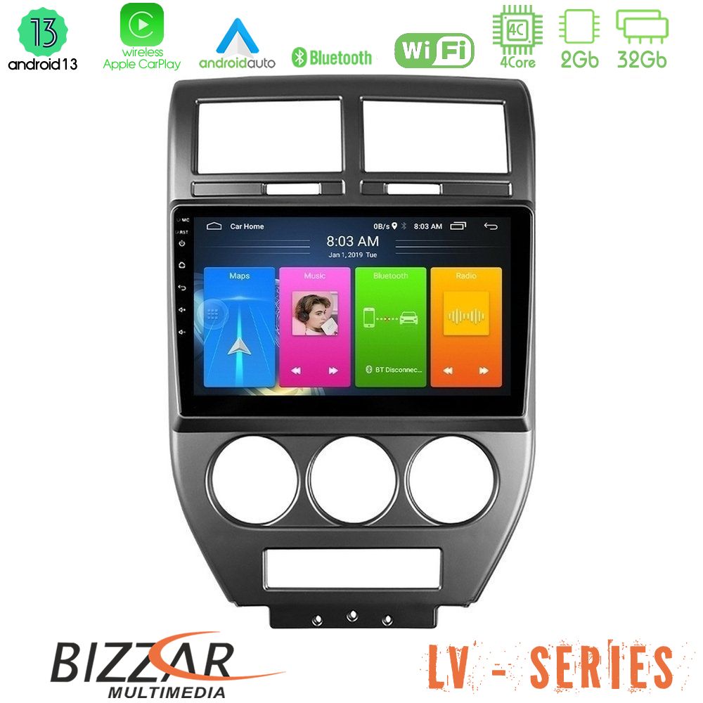 Bizzar LV Series Jeep Compass/Patriot 2007-2008 4Core Android 13 2+32GB Navigation Multimedia Tablet 10" - U-LV-JP1023