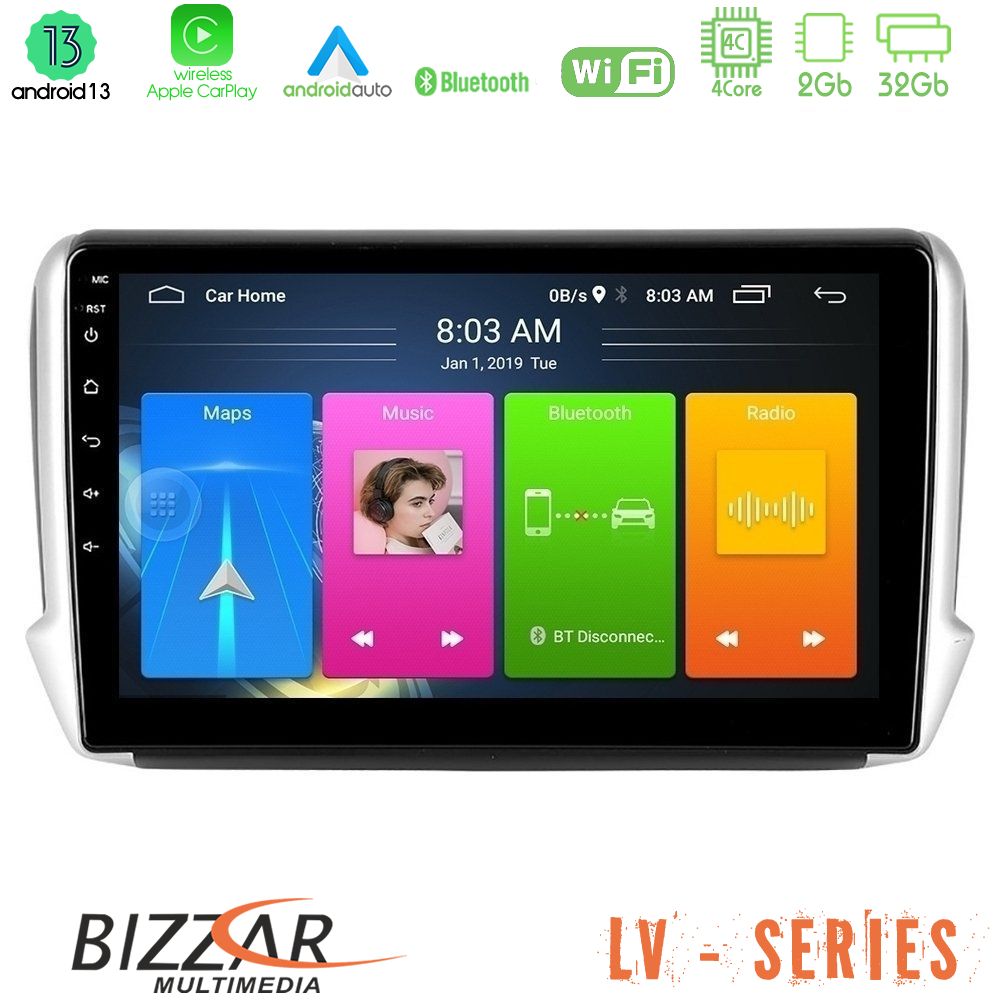 Bizzar LV Series Peugeot 208/2008 4Core Android 13 2+32GB Navigation Multimedia Tablet 10" - U-LV-PG0164