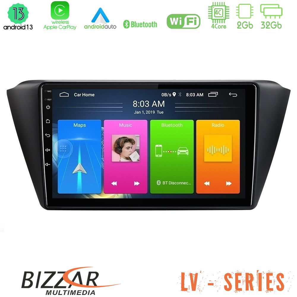 Bizzar LV Series Skoda Fabia 2015-2021 4Core Android 13 2+32GB Navigation Multimedia Tablet 9" - U-LV-SK0150