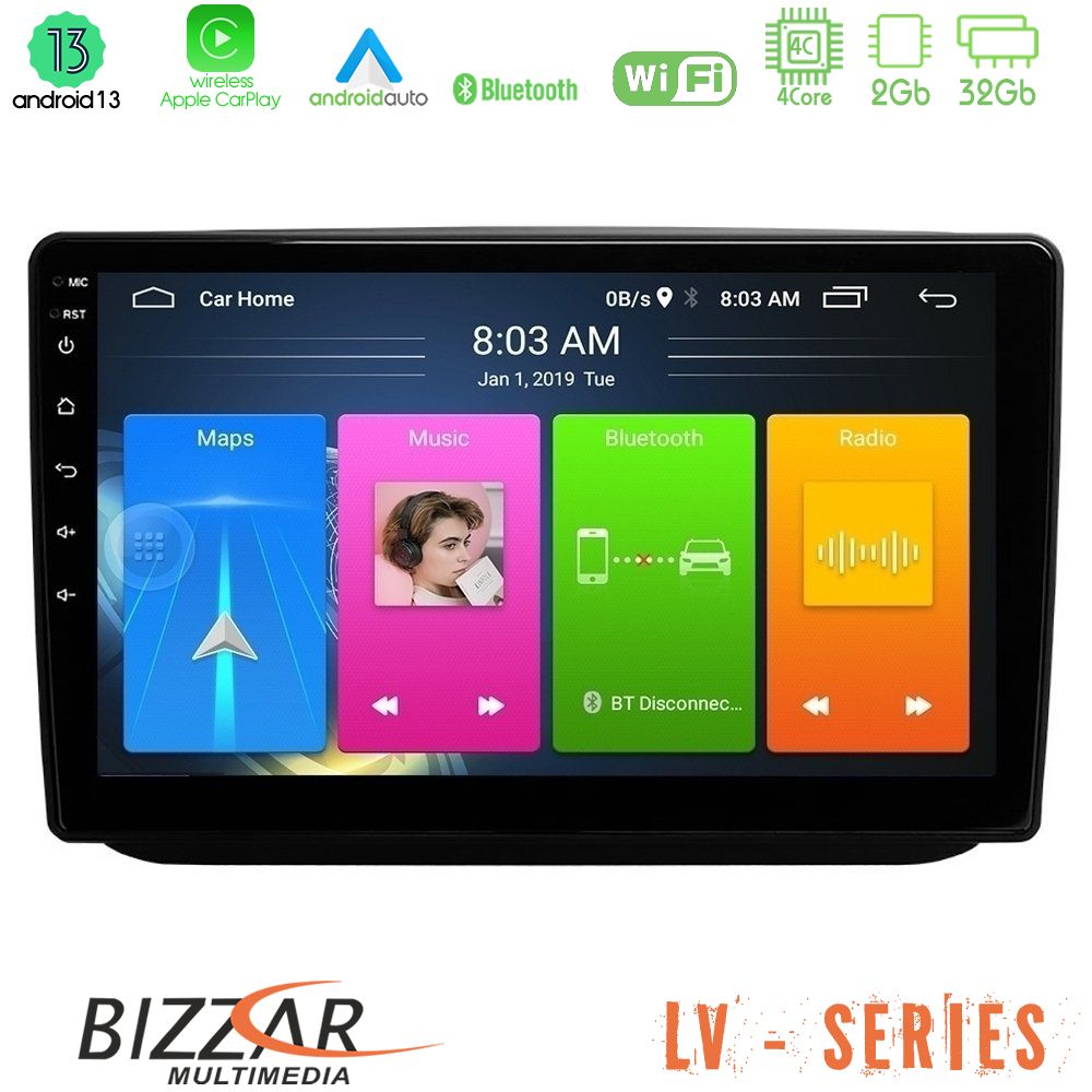 Bizzar LV Series Skoda Fabia 2007-2014 4Core Android 13 2+32GB Navigation Multimedia Tablet 10" - U-LV-SK0486