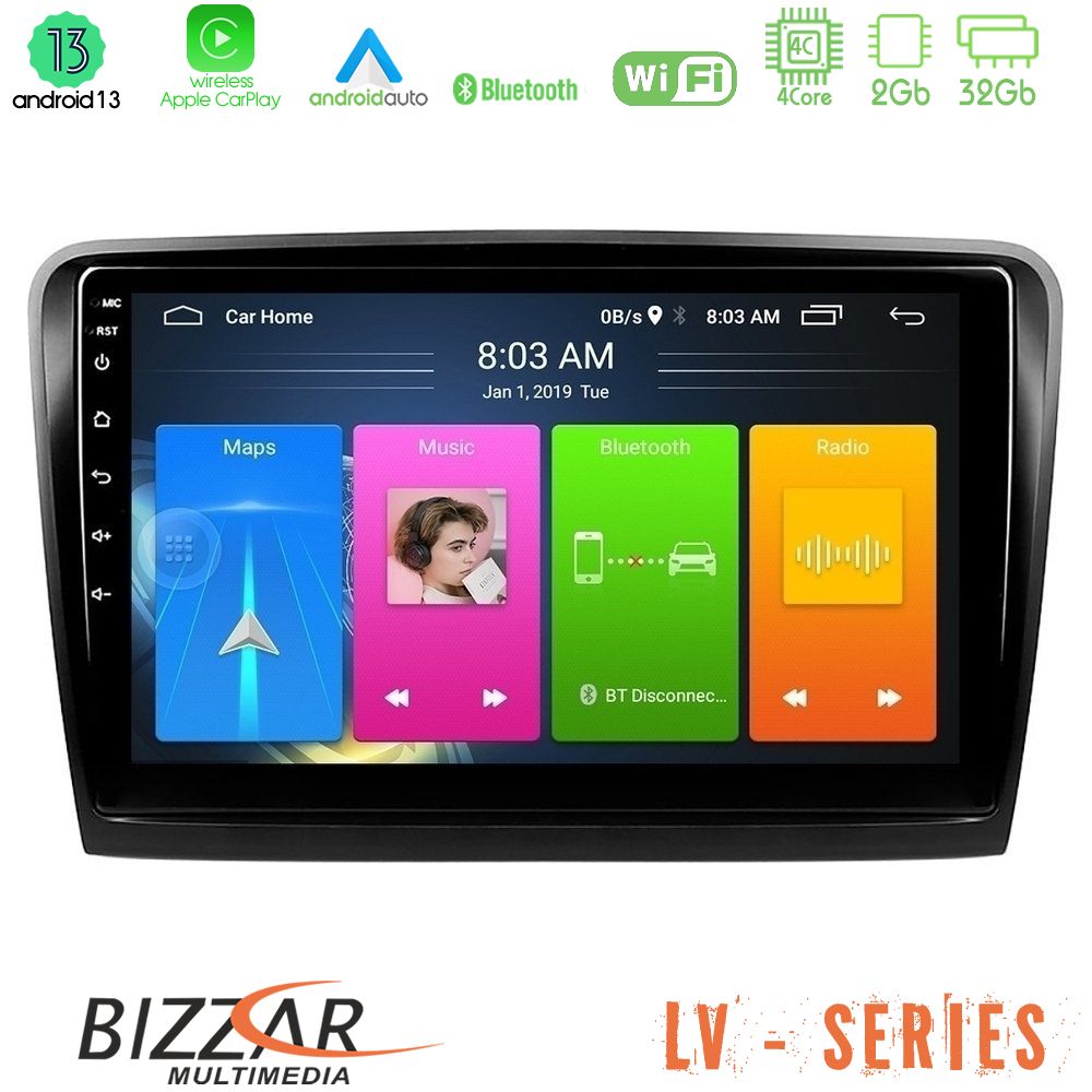 Bizzar LV Series Skoda Superb 2008-2015 4Core Android 13 2+32GB Navigation Multimedia Tablet 10" - U-LV-SK0817