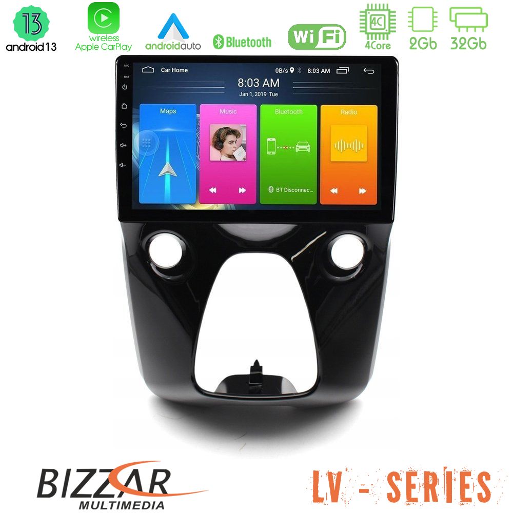 Bizzar LV Series Toyota Aygo | Citroen C1 | Peugeot 108 4Core Android 13 2+32GB Navigation Multimedia Tablet 10" - U-LV-TY0900