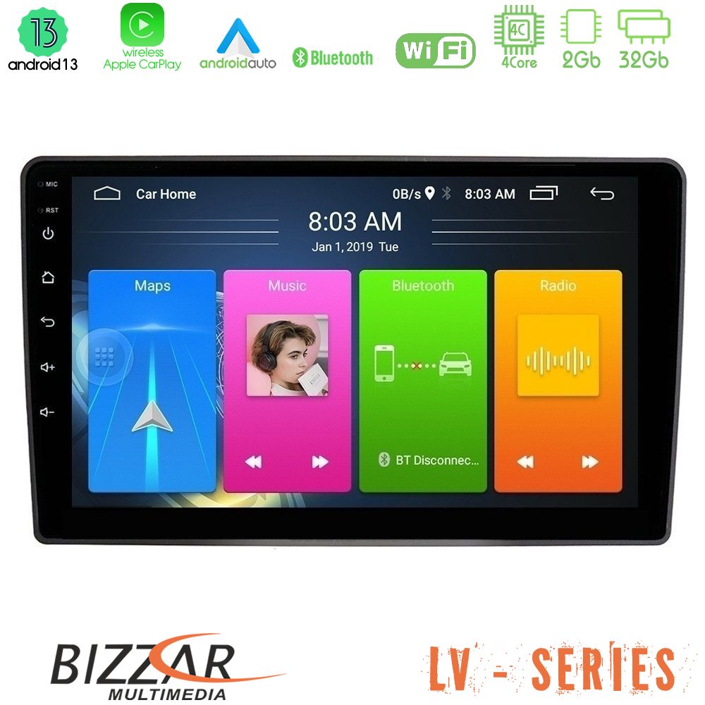 Bizzar LV Series VW Passat 4Core Android 13 2+32GB Navigation Multimedia Tablet 9" - U-LV-VW095N