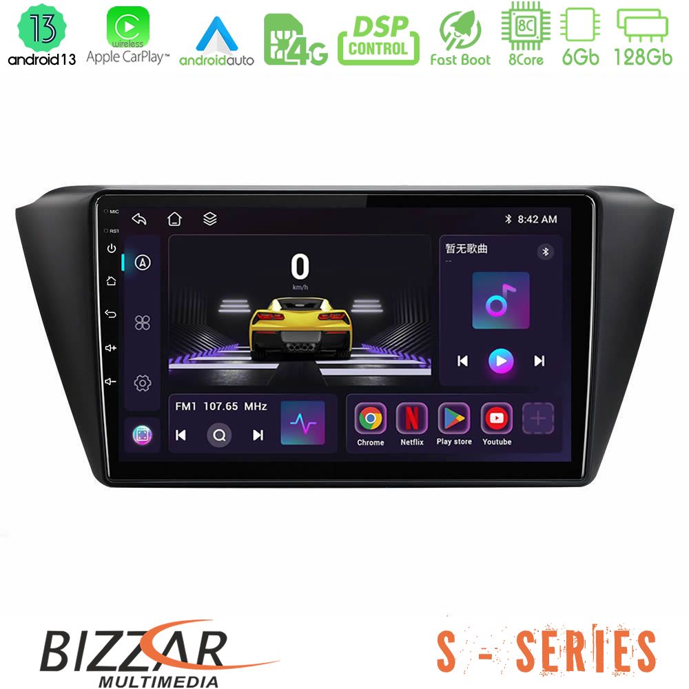 Bizzar S Series Skoda Fabia 2015-2021 8core Android13 6+128GB Navigation Multimedia Tablet 9" - U-S-SK0150