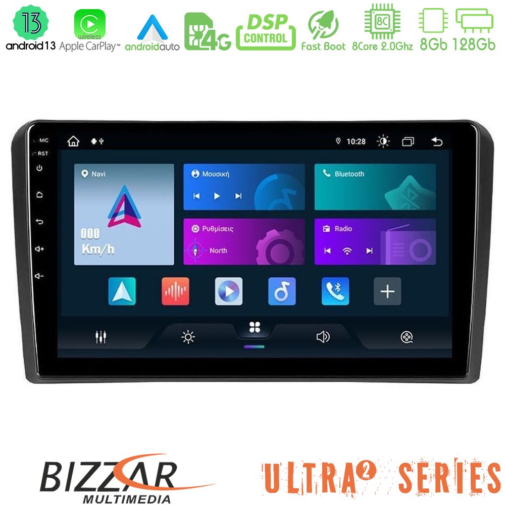 Bizzar Ultra Series Audi A3 8P 8core Android13 8+128GB Navigation Multimedia Tablet 9" - U-UL2-AU0826