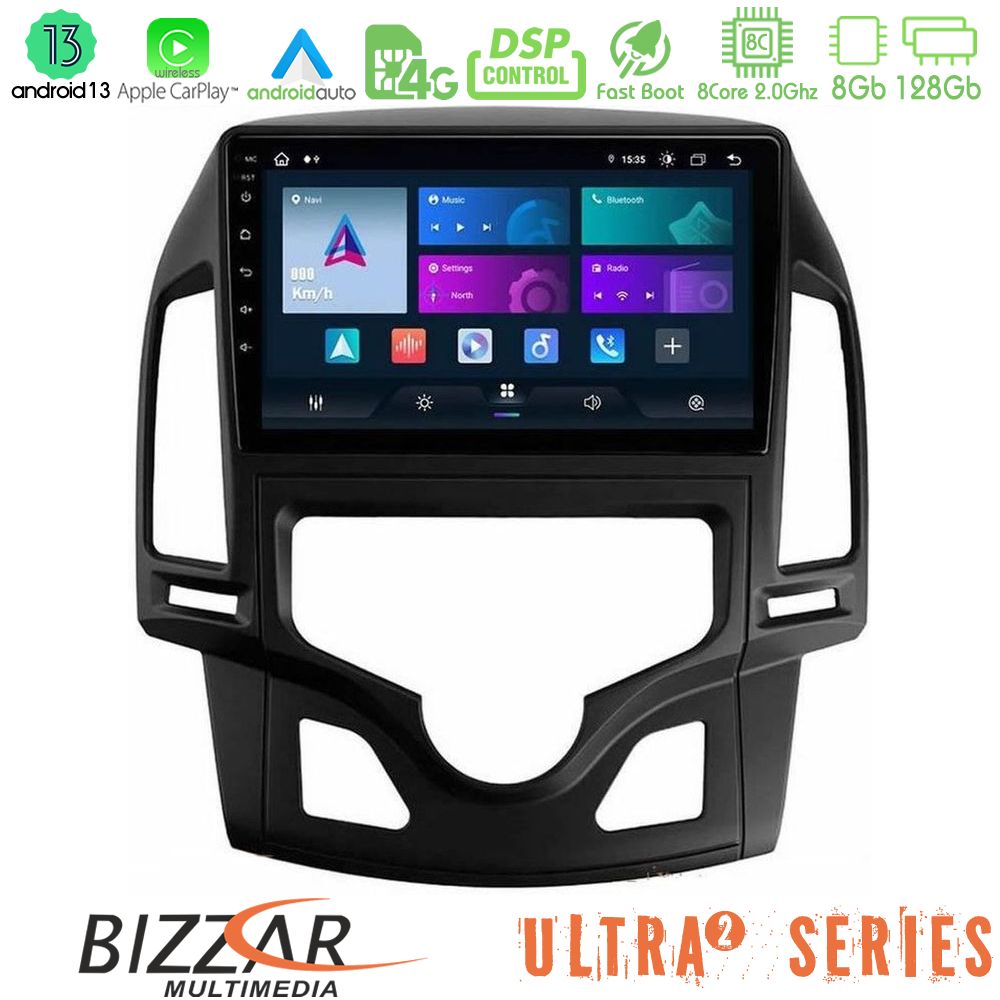 Bizzar Ultra Series Hyundai i30 2007-2012 Auto A/C 8core Android13 8+128GB Navigation Multimedia Tablet 9" - U-UL2-HY0800