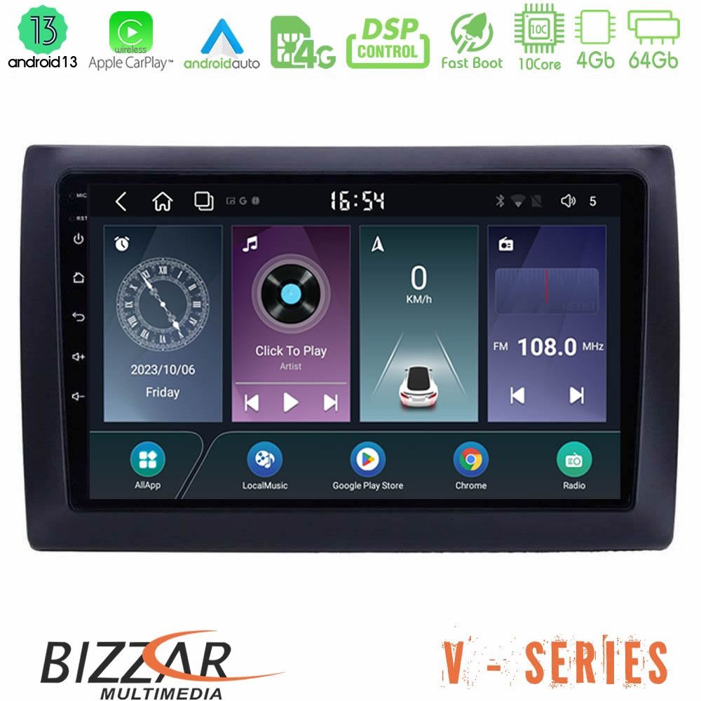 Bizzar V Series Fiat Stilo 10core Android13 4+64GB Navigation Multimedia Tablet 9" - U-V-FT037N