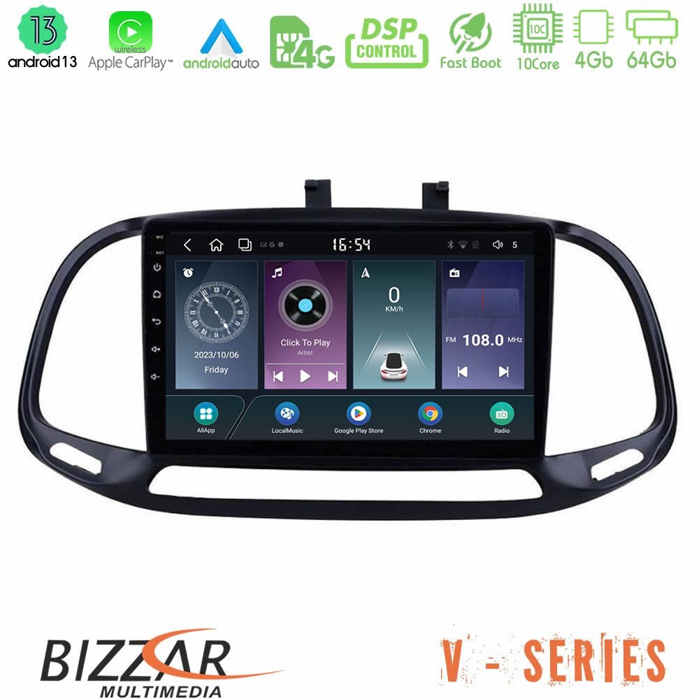 Bizzar V Series Fiat Doblo 2015-2022 10core Android13 4+64GB Navigation Multimedia Tablet 9" - U-V-FT0909