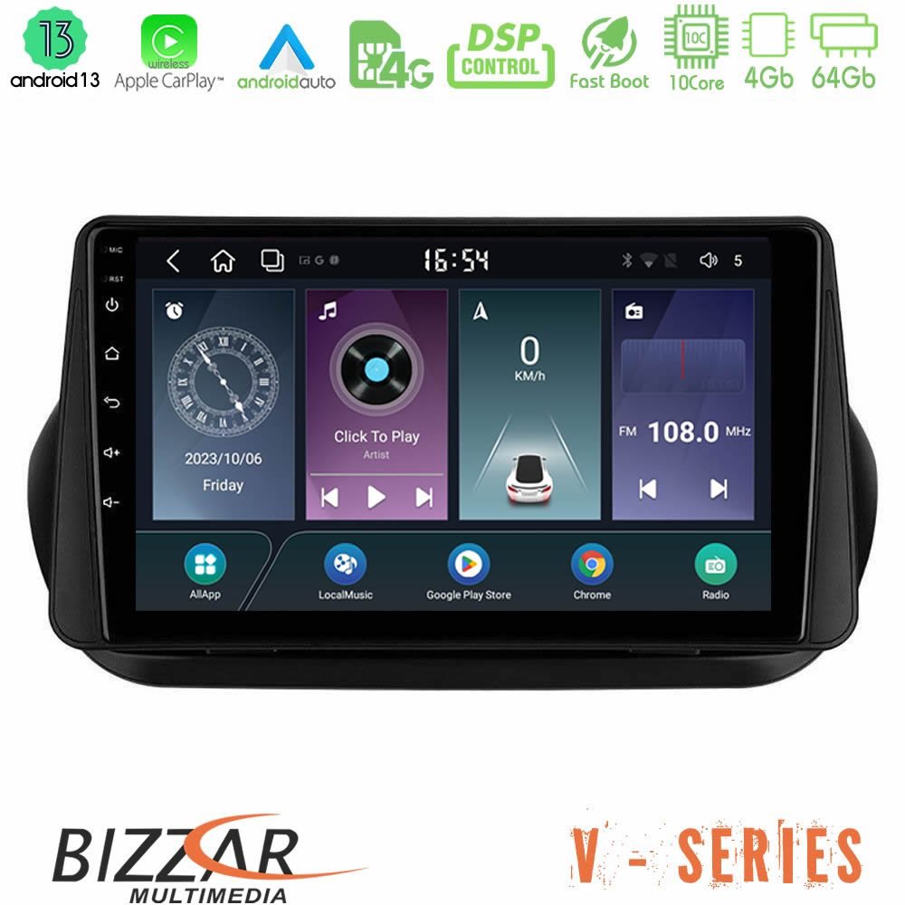 Bizzar V Series Fiat Fiorino/Citroen Nemo/Peugeot Bipper 10core Android13 4+64GB Navigation Multimedia Tablet 9" - U-V-FT1025