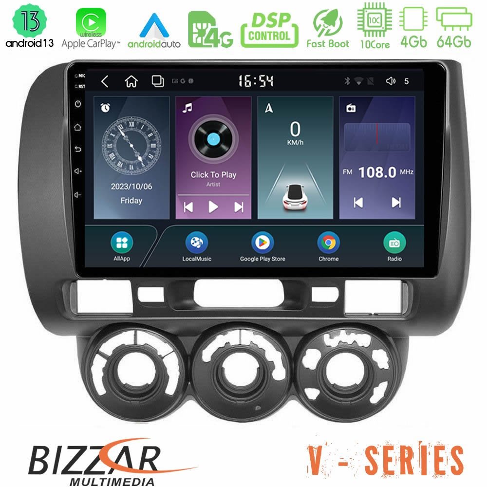 Bizzar V Series Honda Jazz 2002-2008 (Manual A/C) 10core Android13 4+64GB Navigation Multimedia Tablet 9" - U-V-HD100N