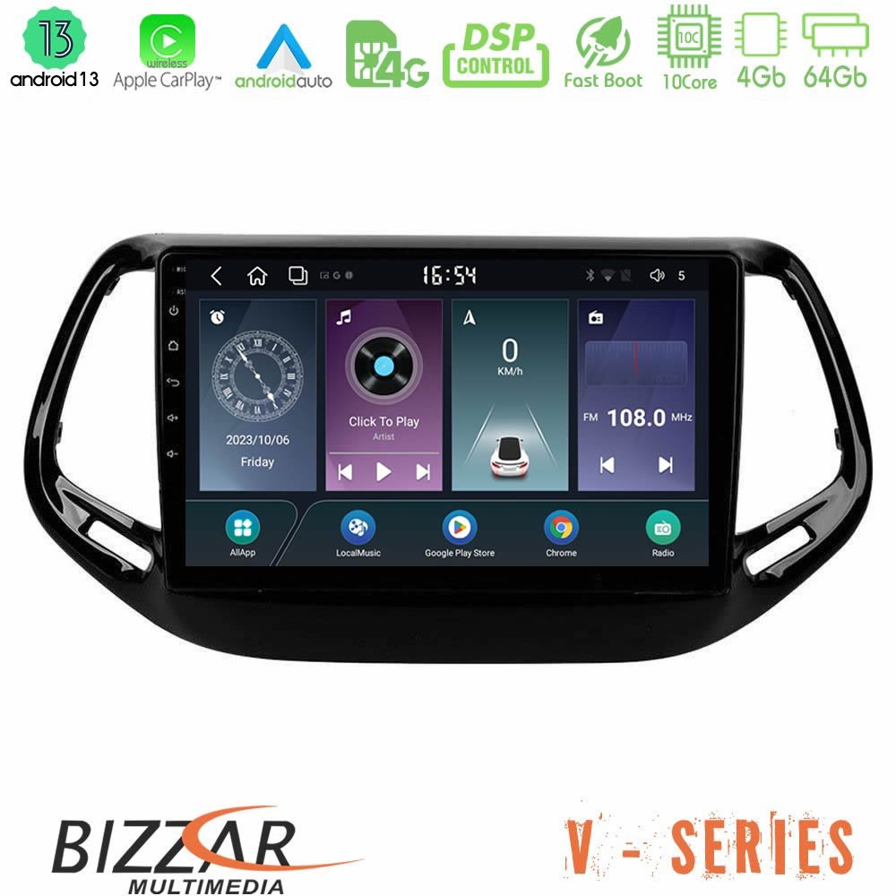 Bizzar V Series Jeep Compass 2017> 10core Android13 4+64GB Navigation Multimedia Tablet 10" - U-V-JP0143