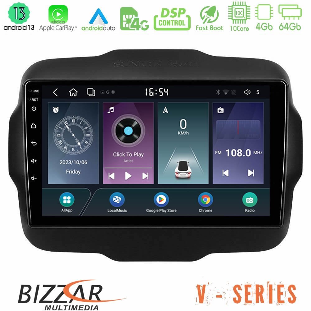 Bizzar V Series Jeep Renegade 2015-2019 10core Android13 4+64GB Navigation Multimedia Tablet 9" - U-V-JP134