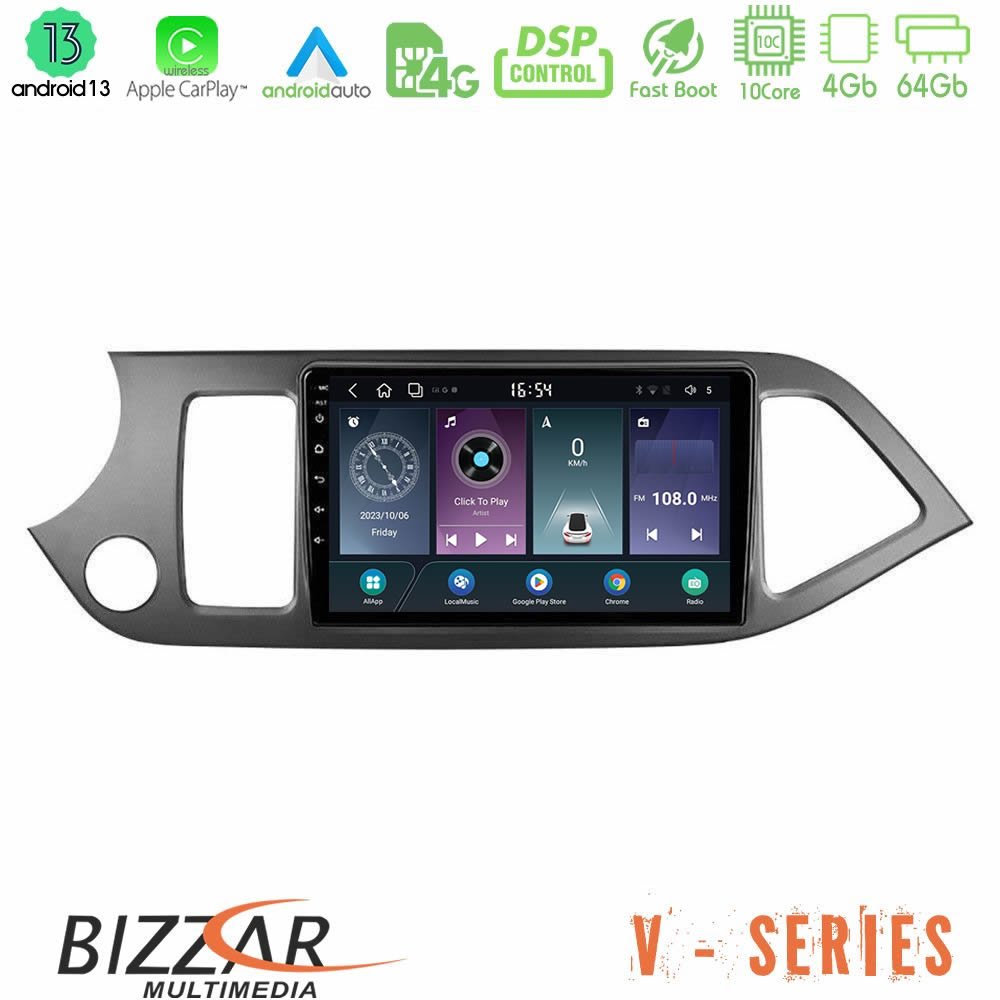 Bizzar V Series Kia Picanto 10core Android13 4+64GB Navigation Multimedia Tablet 9" - U-V-KI0611