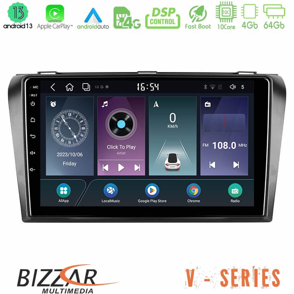 Bizzar V Series Mazda 3 2004-2009 10core Android13 4+64GB Navigation Multimedia Tablet 9" - U-V-MZ0245