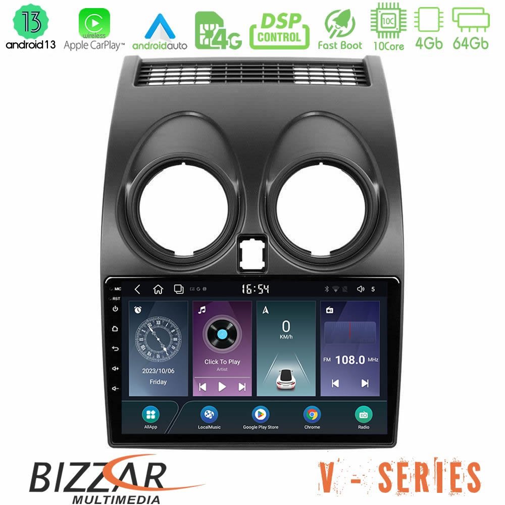Bizzar V Series Nissan Qashqai J10 10core Android13 4+64GB Navigation Multimedia Tablet 9" - U-V-NS0264