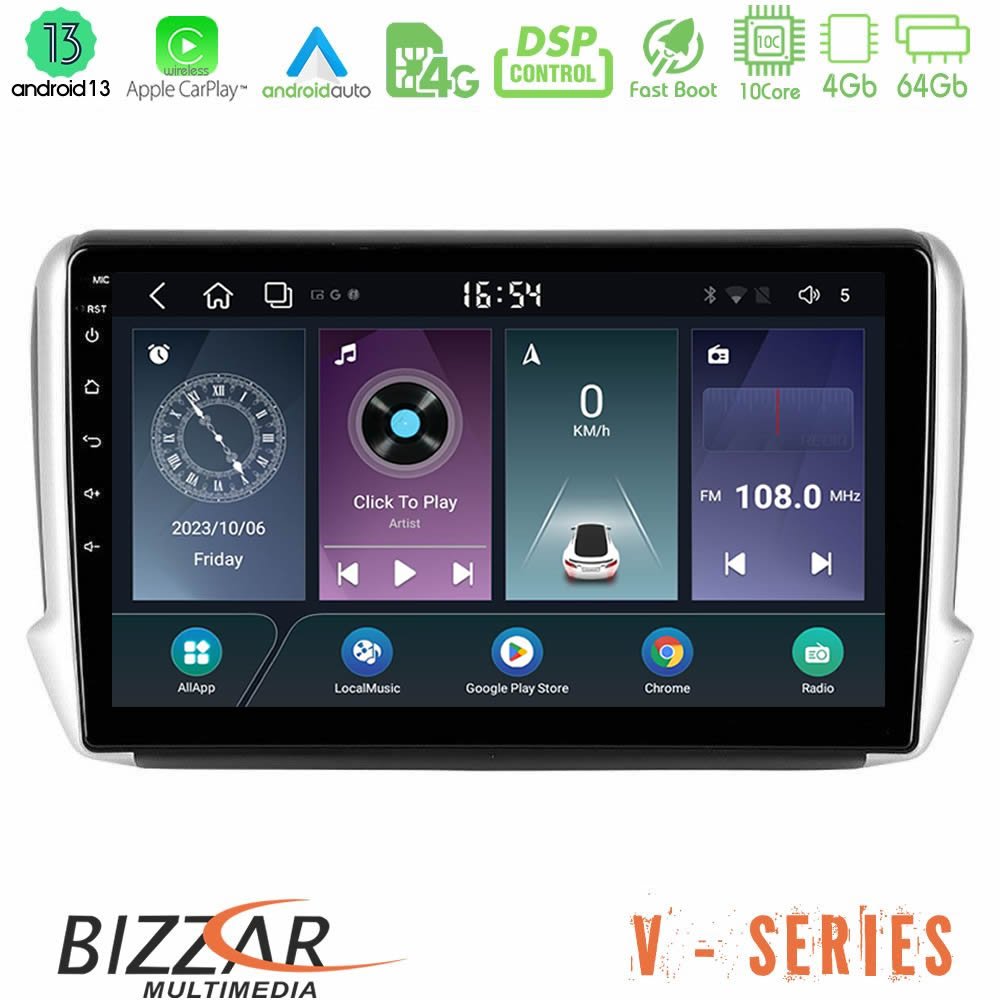 Bizzar V Series Peugeot 208/2008 10core Android13 4+64GB Navigation Multimedia Tablet 10" - U-V-PG0164