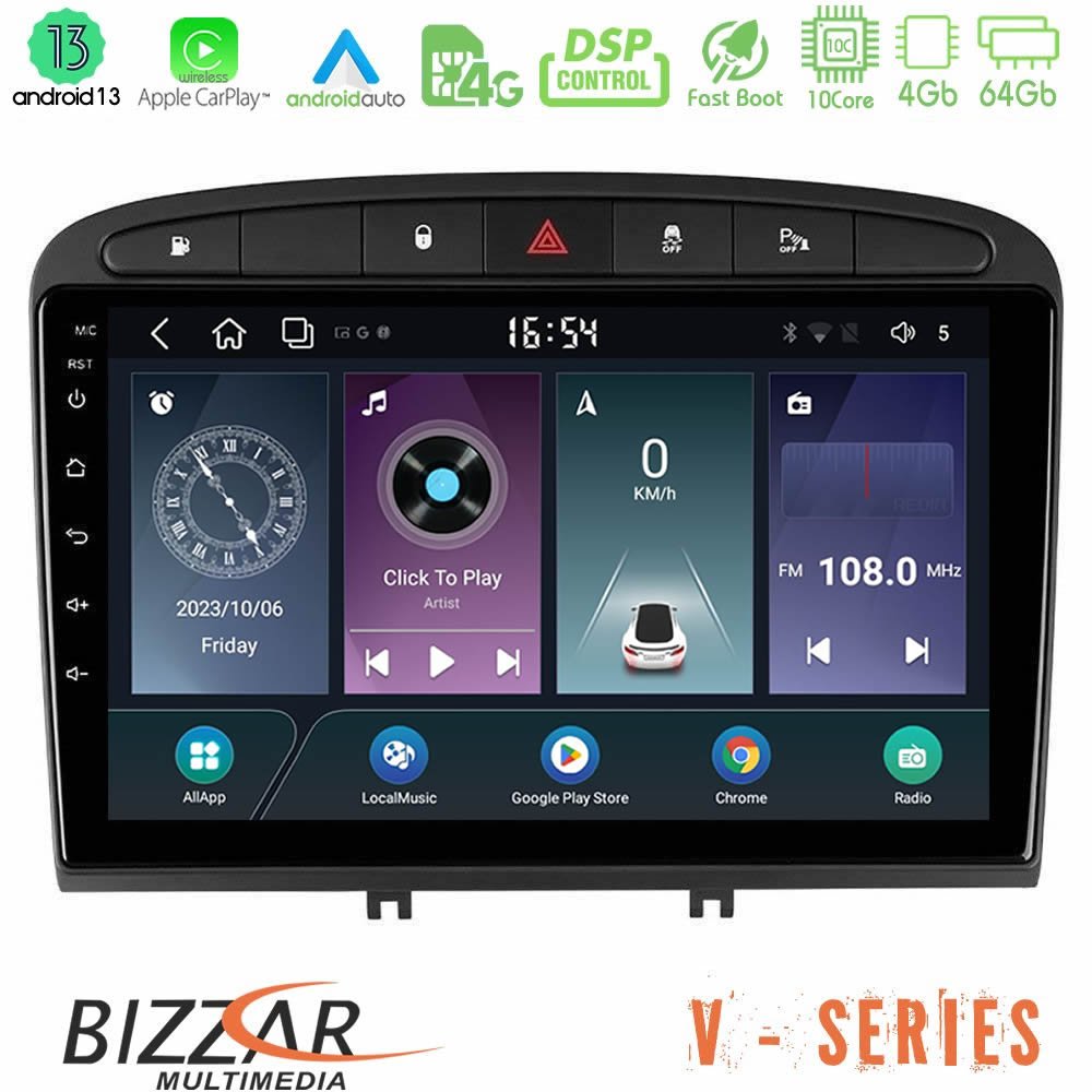 Bizzar V Series Peugeot 308/RCZ 10core Android13 4+64GB Navigation Multimedia Tablet 9" - U-V-PG705B