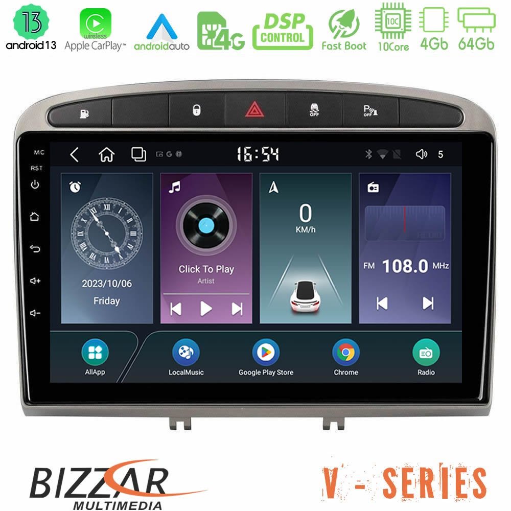 Bizzar V Series Peugeot 308/RCZ 10core Android13 4+64GB Navigation Multimedia Tablet 9" (Ασημί Χρώμα) - U-V-PG705S