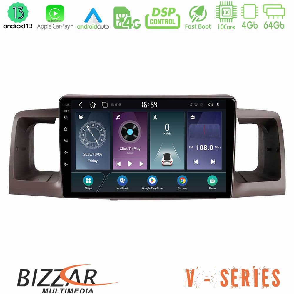 Bizzar V Series Toyota Corolla 2002-2006 10core Android13 4+64GB Navigation Multimedia Tablet 9" - U-V-TY0254