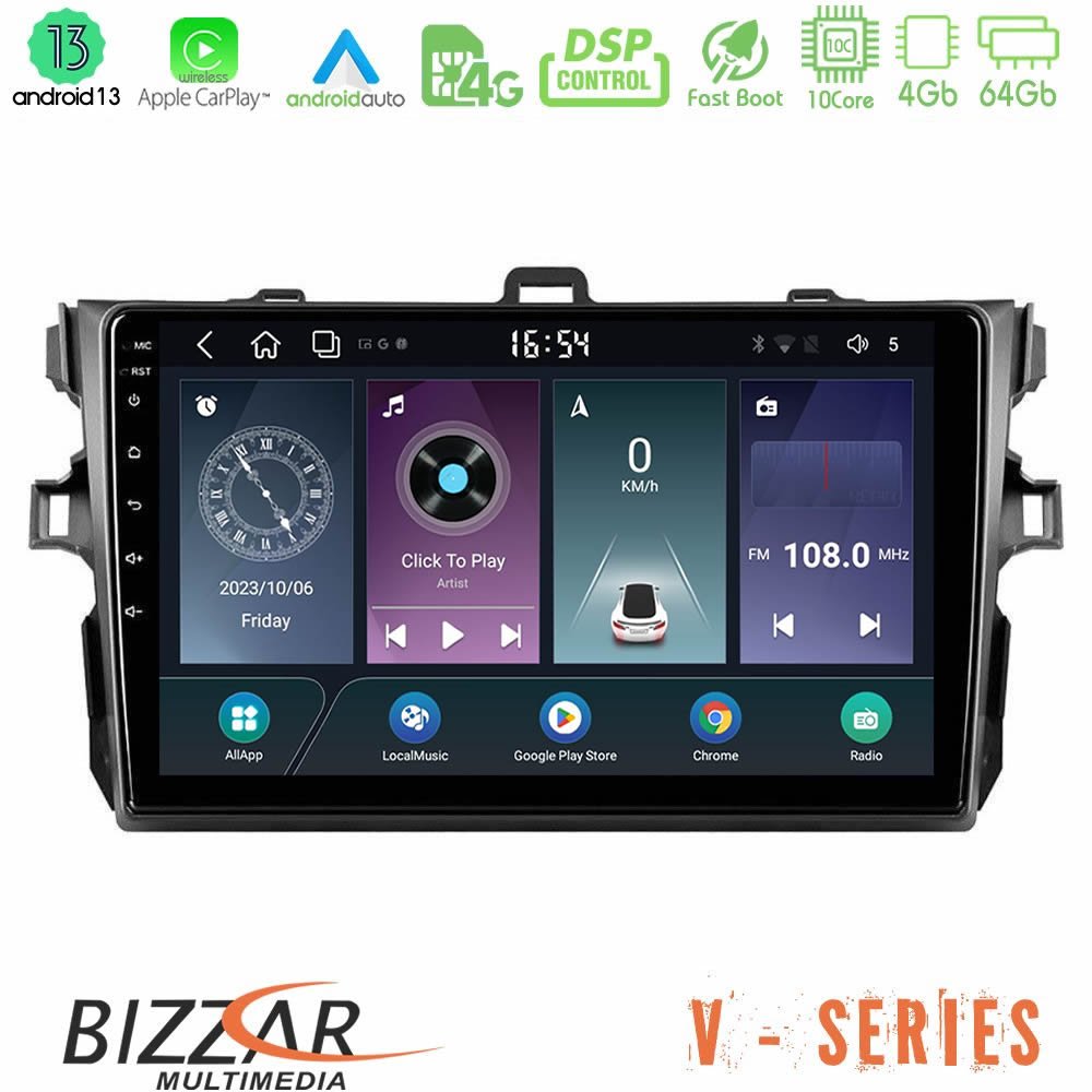 Bizzar V Series Toyota Corolla 2007-2012 10core Android13 4+64GB Navigation Multimedia Tablet 9" - U-V-TY0502