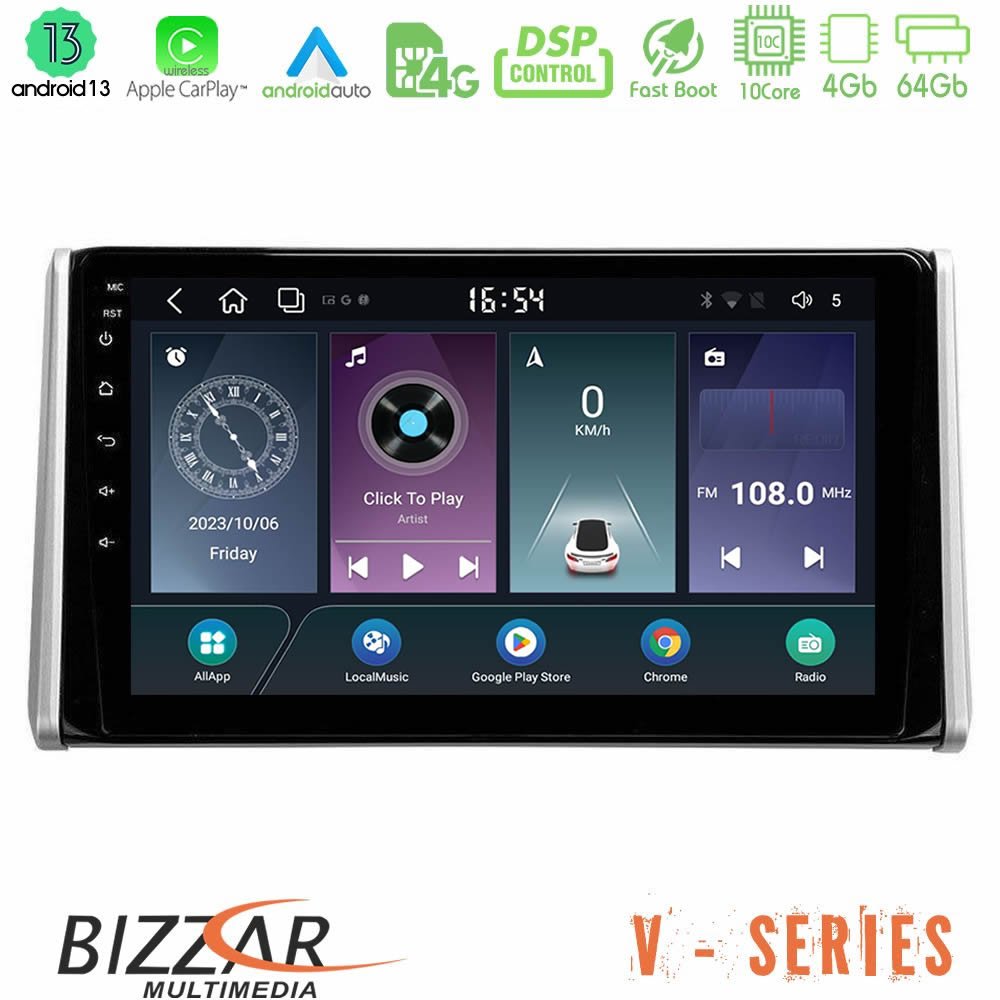 Bizzar V Series Toyota RAV4 2019-2023 10core Android13 4+64GB Navigation Multimedia Tablet 10" - U-V-TY0542