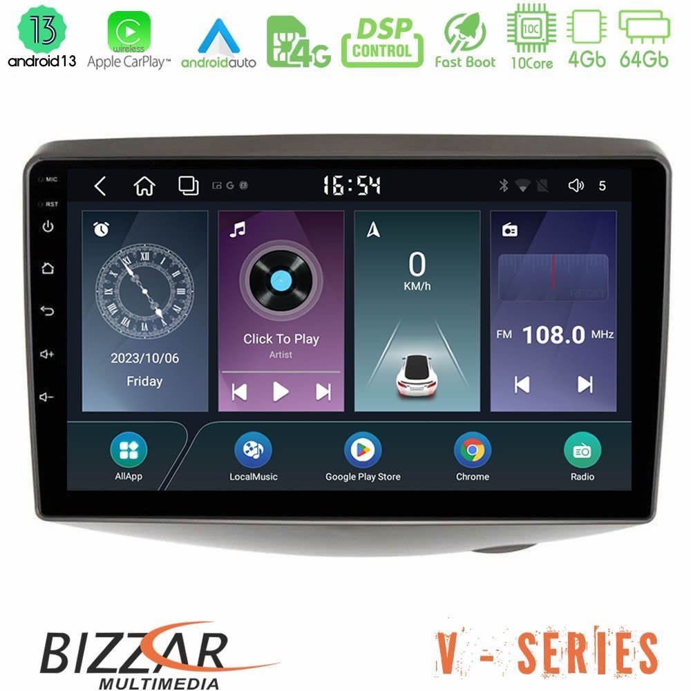 Bizzar V Series Toyota Yaris 1999 - 2006 10core Android13 4+64GB Navigation Multimedia Tablet 9" - U-V-TY1047