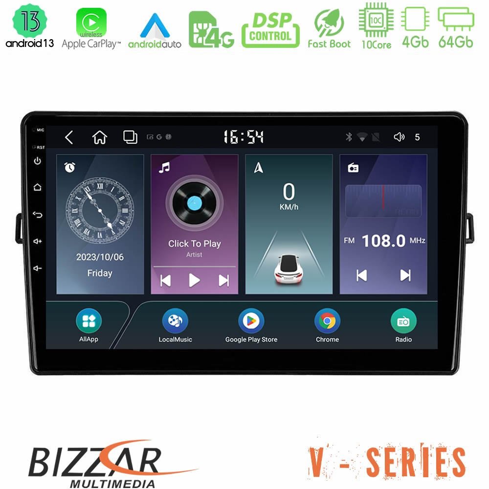 Bizzar V Series Toyota Auris 10core Android13 4+64GB Navigation Multimedia Tablet 10" - U-V-TY472