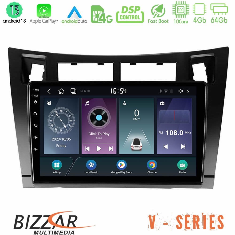 Bizzar V Series Toyota Yaris 10core Android13 4+64GB Navigation Multimedia Tablet 9" (Μαύρο Χρώμα) - U-V-TY626B
