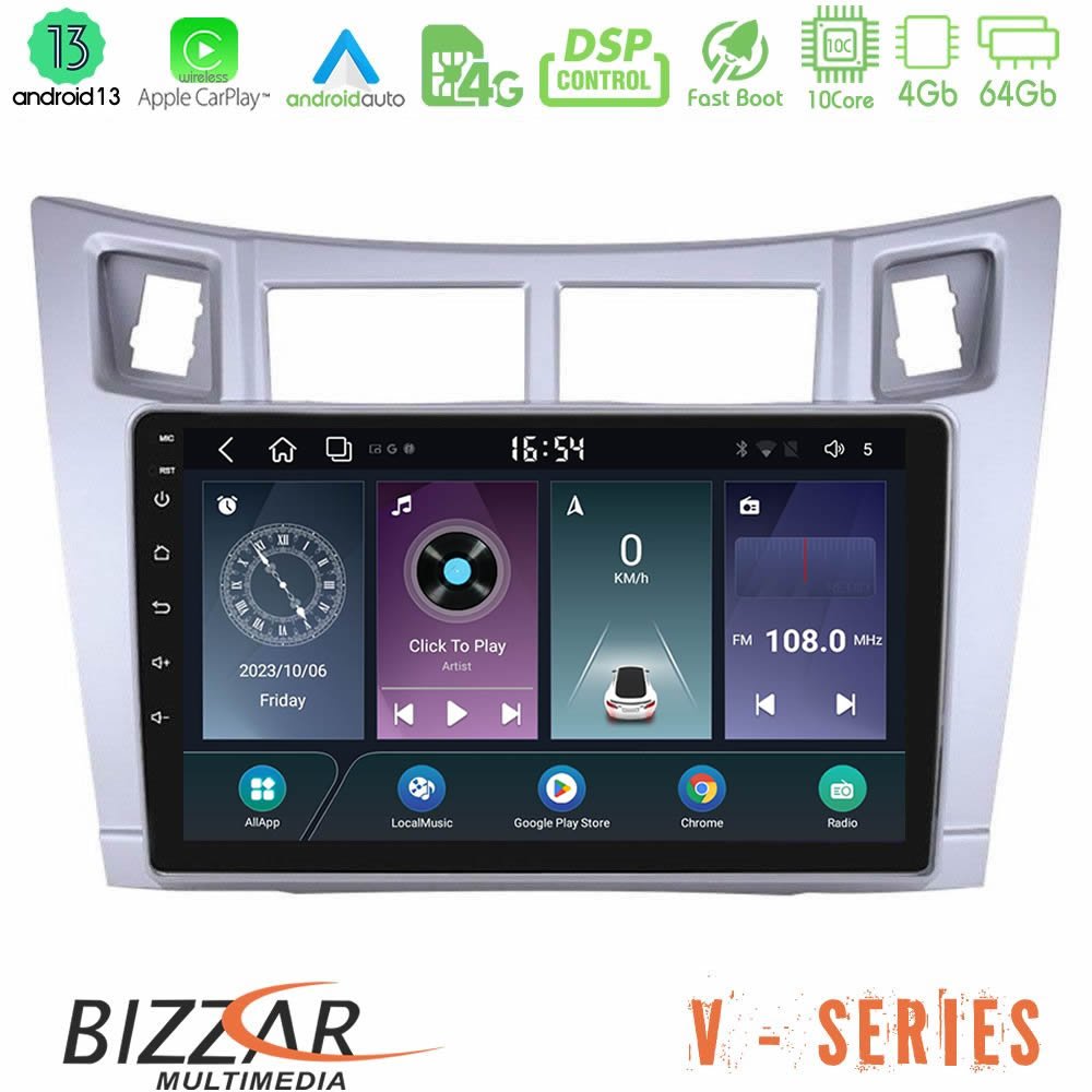 Bizzar V Series Toyota Yaris 10core Android13 4+64GB Navigation Multimedia Tablet 9" (Ασημί Χρώμα) - U-V-TY626S
