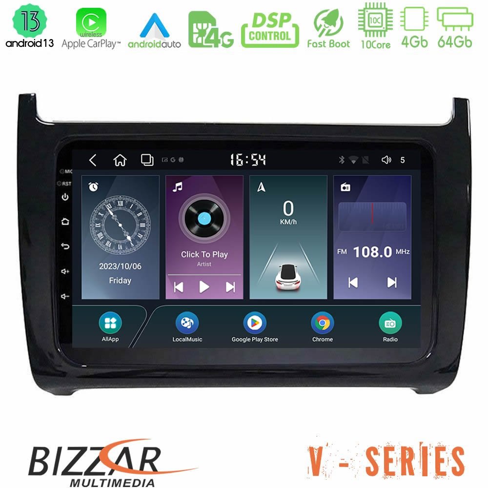 Bizzar V Series Vw Polo 10core Android13 4+64GB Navigation Multimedia Tablet 9" - U-V-VW6901BL