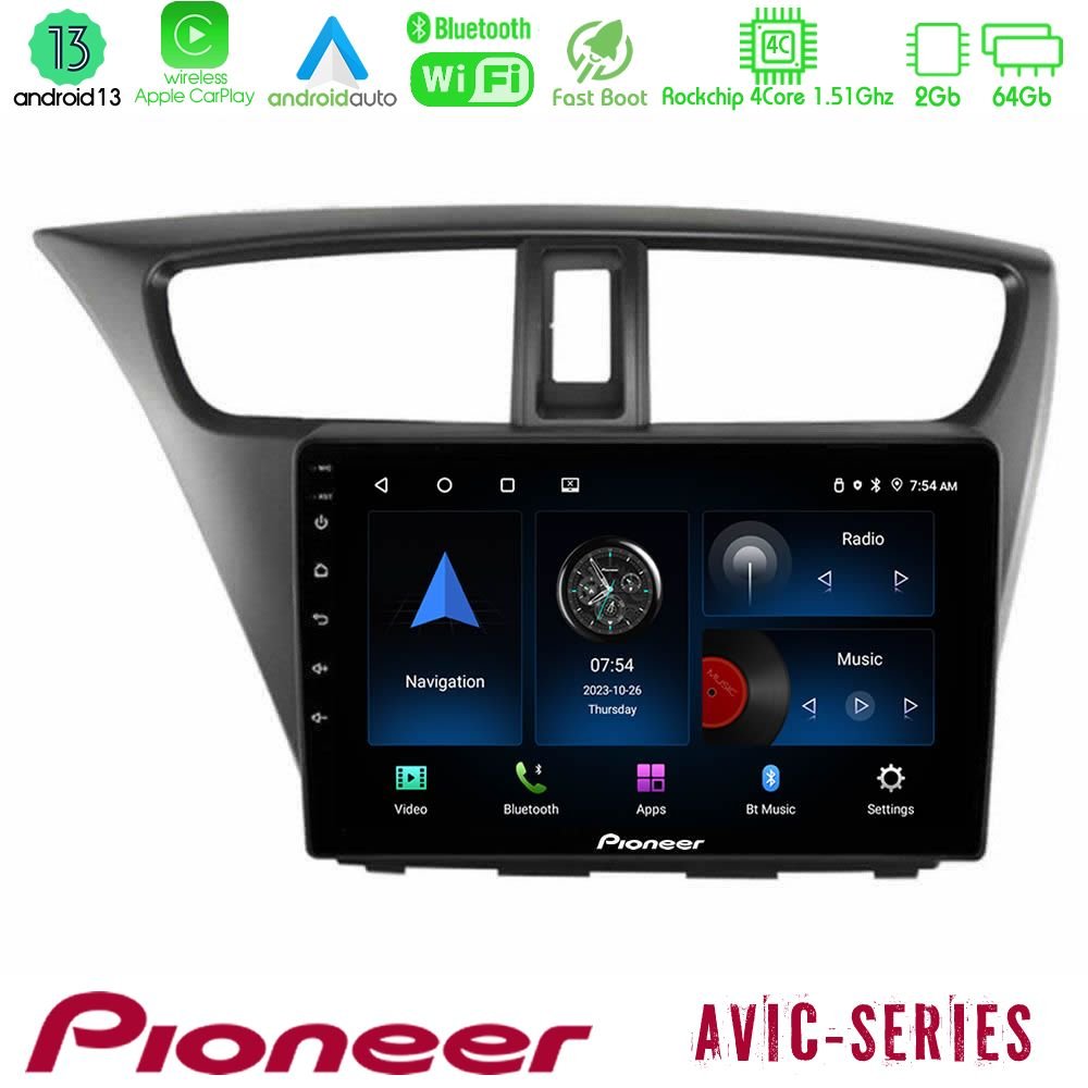 Pioneer AVIC 4Core Android13 2+64GB Honda Civic Hatchback 2012-2015 Navigation Multimedia Tablet 9" - U-P4-HD0941