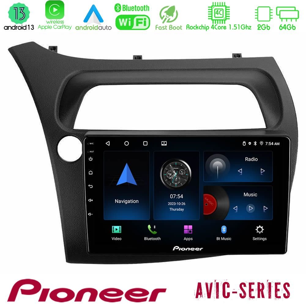 Pioneer AVIC 4Core Android13 2+64GB Honda Civic Navigation Multimedia Tablet 9" - U-P4-HD107N