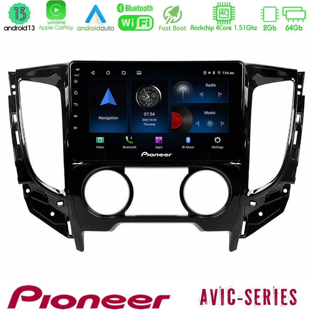 Pioneer AVIC 4Core Android13 2+64GB Mitsubishi L200 2016-> & Fiat Fullback (Manual A/C) Navigation Multimedia Tablet 9" - U-P4-MT0620