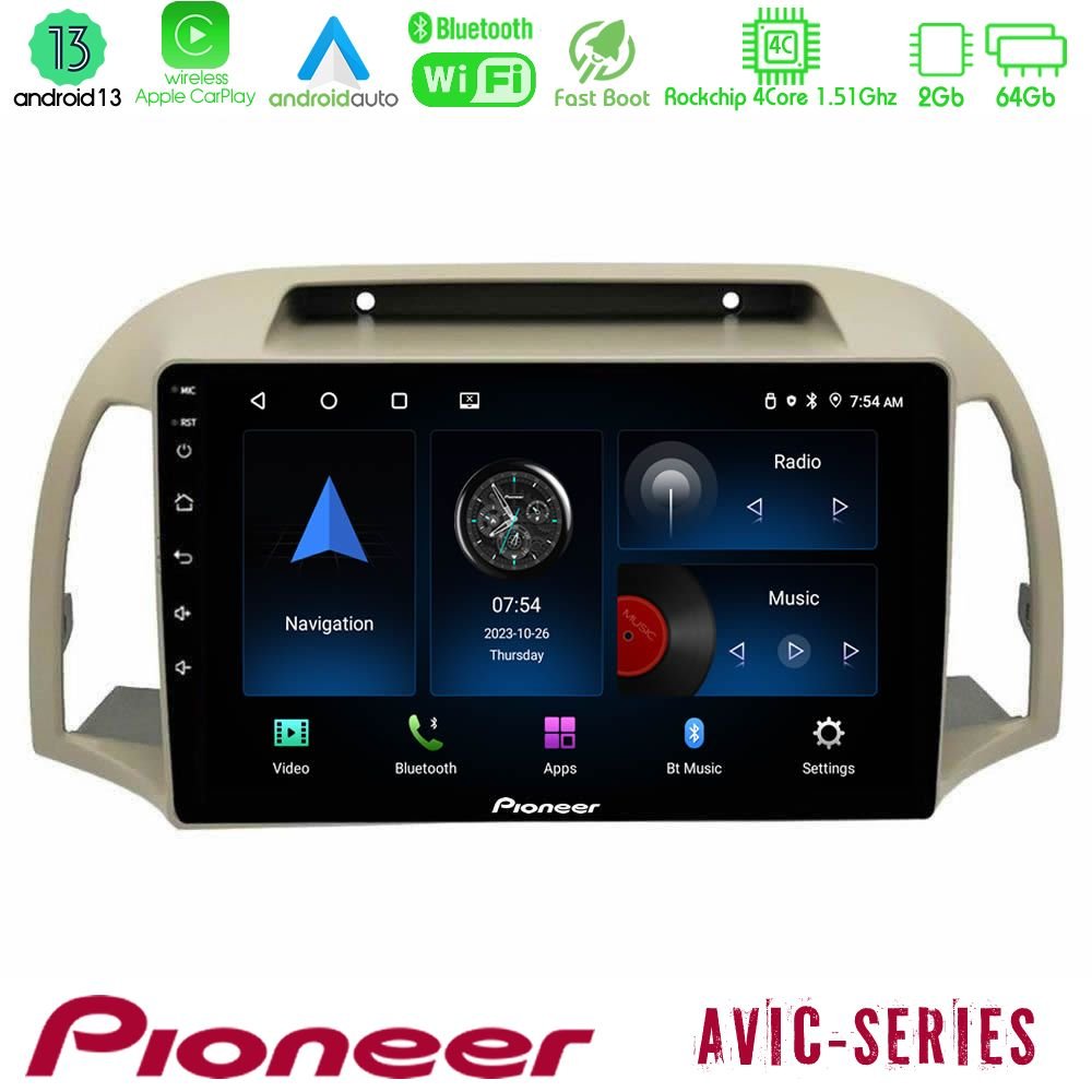 Pioneer AVIC 4Core Android13 2+64GB Nissan Micra K12 2002-2010 Navigation Multimedia Tablet 9" - U-P4-NS0012