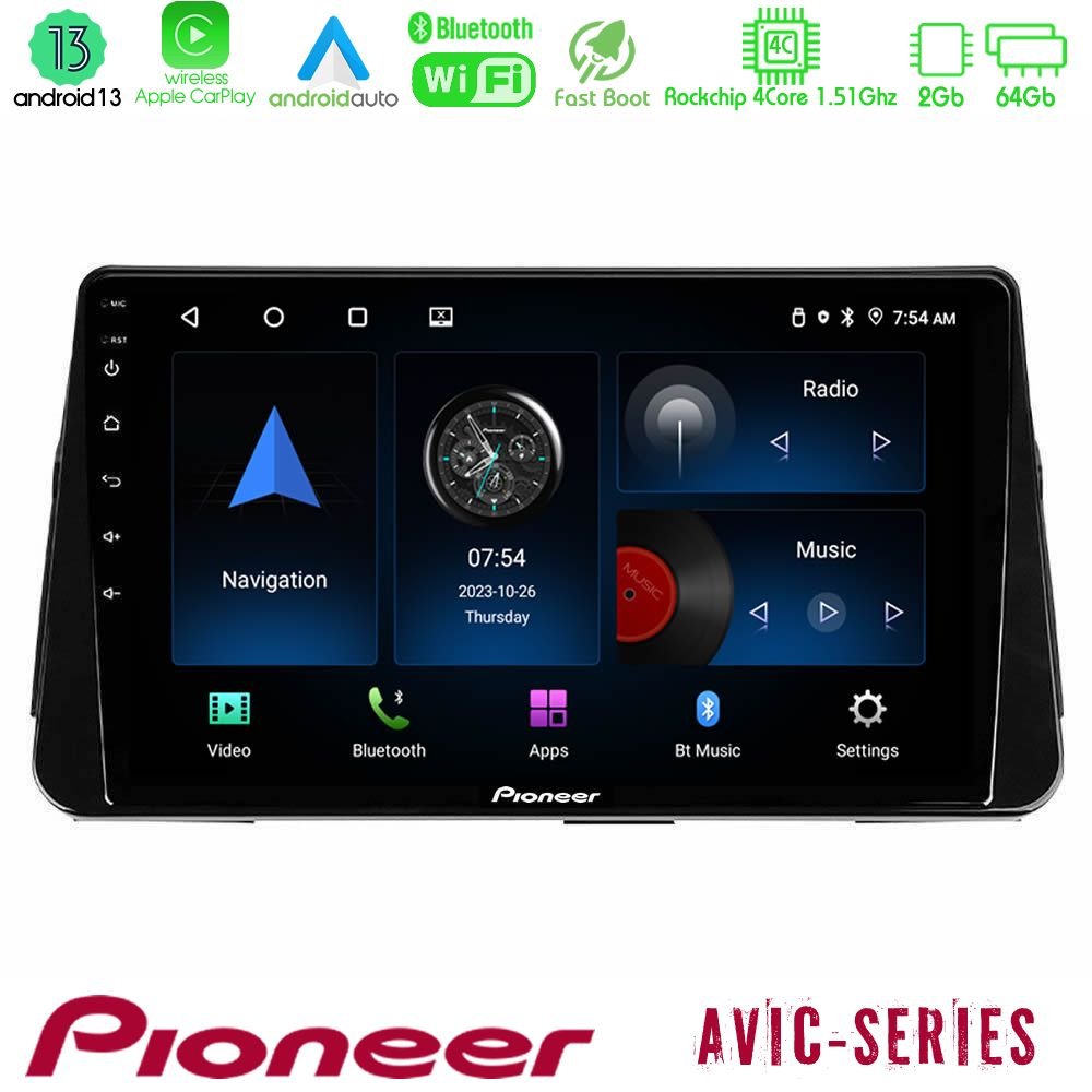 Pioneer AVIC 4Core Android13 2+64GB Nissan Micra K14 Navigation Multimedia Tablet 10" - U-P4-NS0261