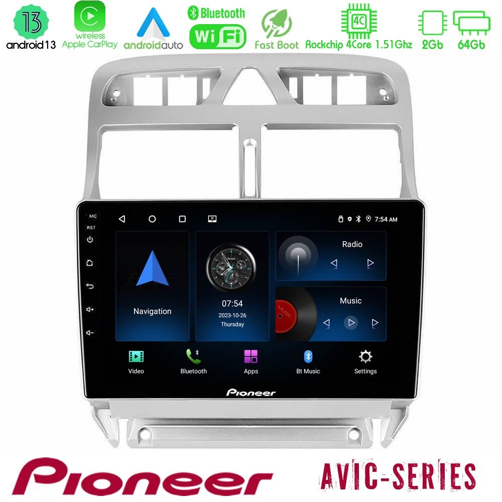 Pioneer AVIC 4Core Android13 2+64GB Peugeot 307 2002-2008 Navigation Multimedia Tablet 9" - U-P4-PG0655