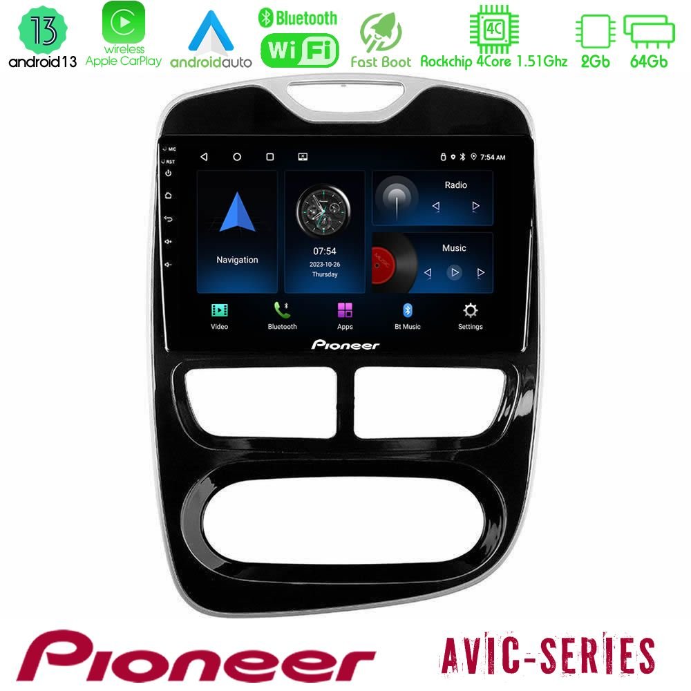 Pioneer AVIC 4Core Android13 2+64GB Renault Clio 2012-2016 Navigation Multimedia Tablet 10" - U-P4-RN783