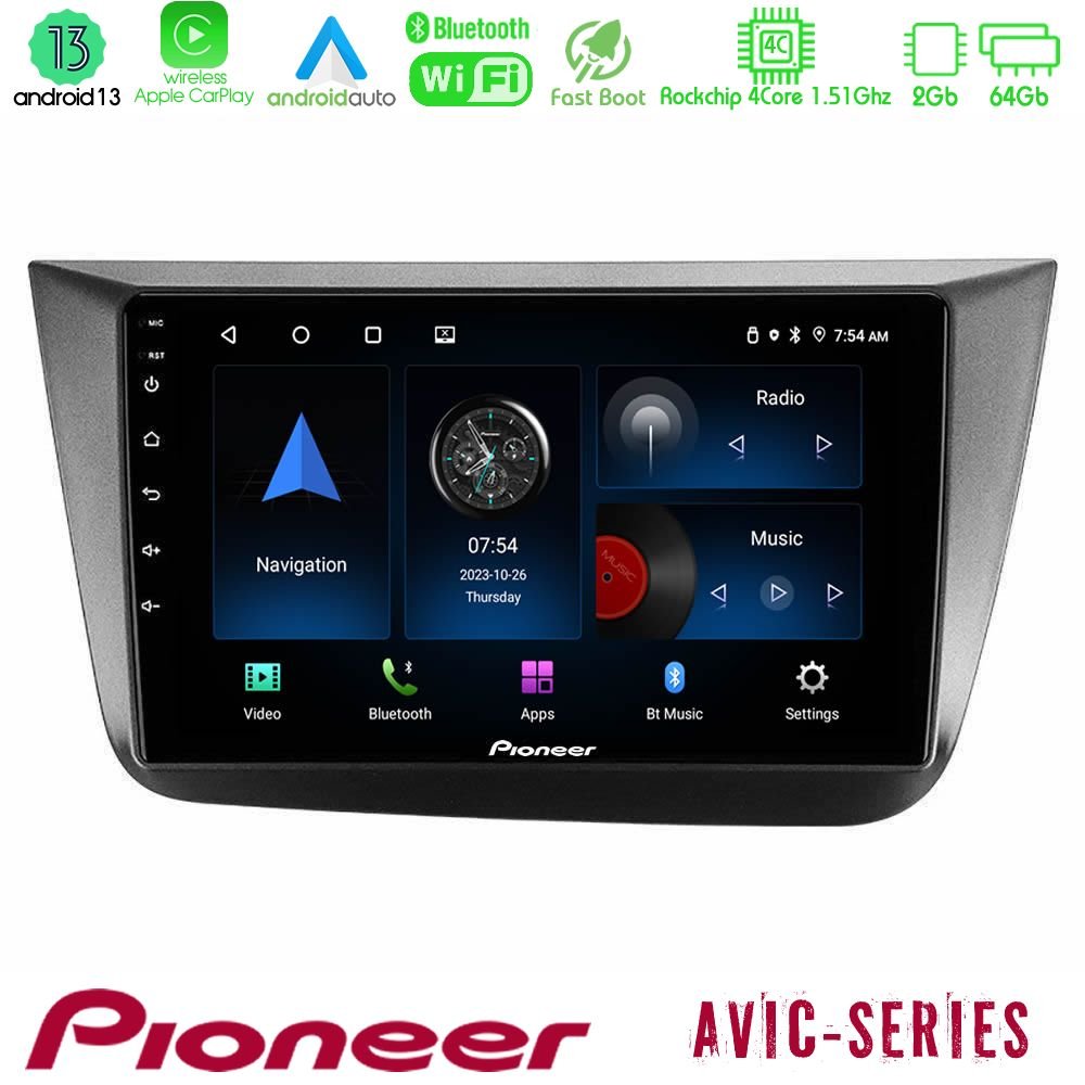 Pioneer AVIC 4Core Android13 2+64GB Seat Altea 2004-2015 Navigation Multimedia Tablet 9" - U-P4-ST0840