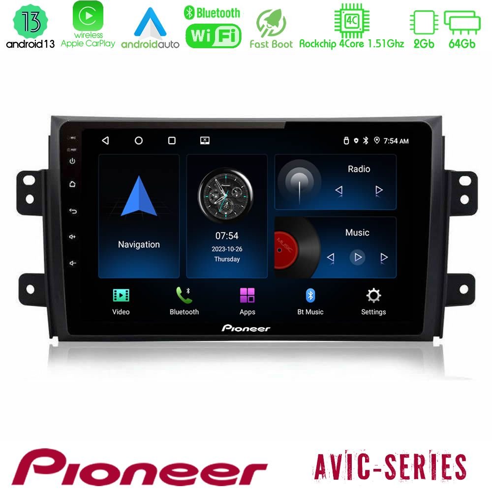 Pioneer AVIC 4Core Android13 2+64GB Suzuki SX4 2006-2014 Fiat Sedici 2006-2014 Navigation Multimedia Tablet 9" - U-P4-SZ0649