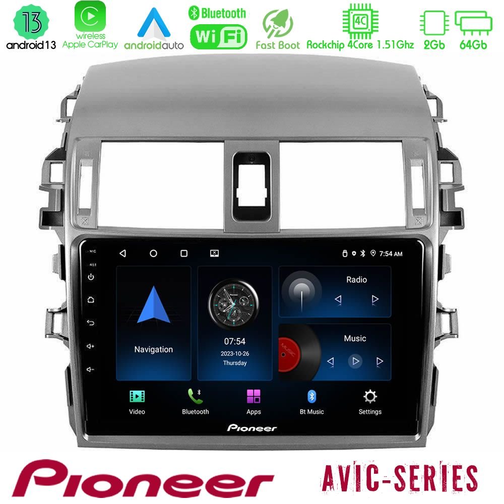 Pioneer AVIC 4Core Android13 2+64GB Toyota Corolla 2008-2010 Navigation Multimedia Tablet 9" - U-P4-TY0144