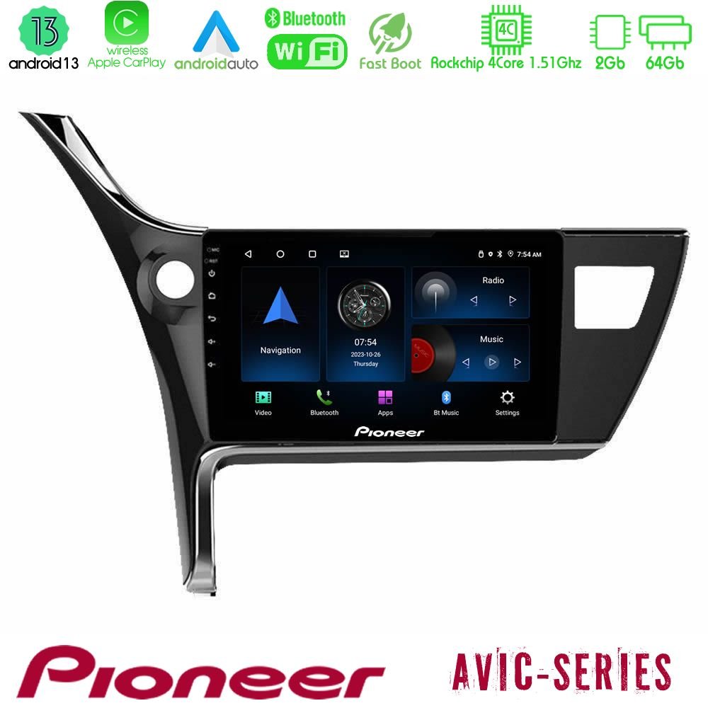 Pioneer AVIC 4Core Android13 2+64GB Toyota Corolla 2017-2018 Navigation Multimedia Tablet 10" - U-P4-TY0158