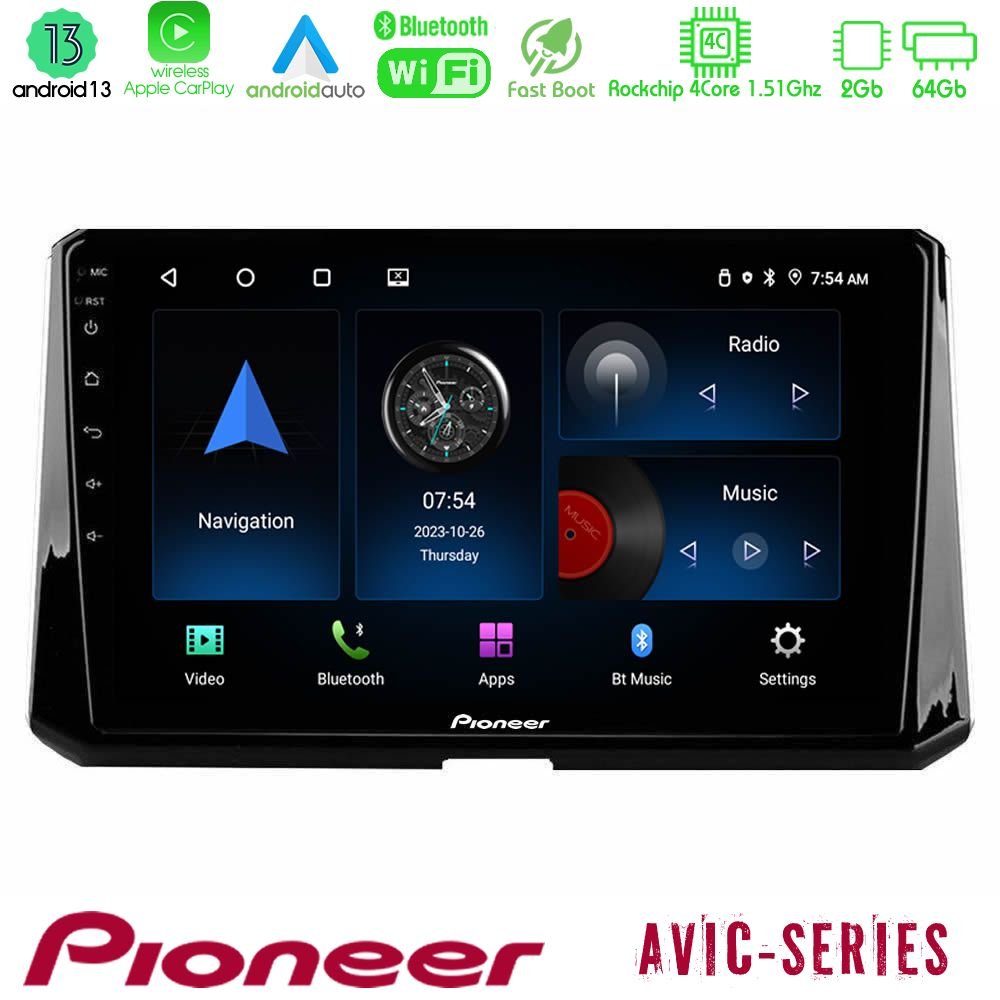Pioneer AVIC 4Core Android13 2+64GB Toyota Corolla 2019-2022 Navigation Multimedia Tablet 10" - U-P4-TY0597
