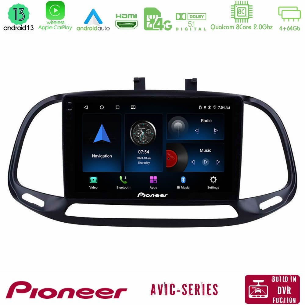 Pioneer AVIC 8Core Android13 4+64GB Fiat Doblo 2015-2022 Navigation Multimedia Tablet 9" - U-P8-FT0909