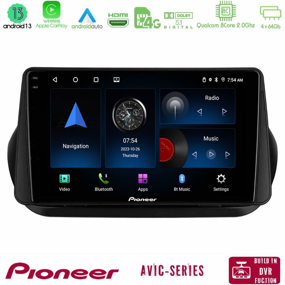 Pioneer AVIC 8Core Android13 4+64GB Fiat Fiorino/Citroen Nemo/Peugeot Bipper Navigation Multimedia Tablet 9" - U-P8-FT1025
