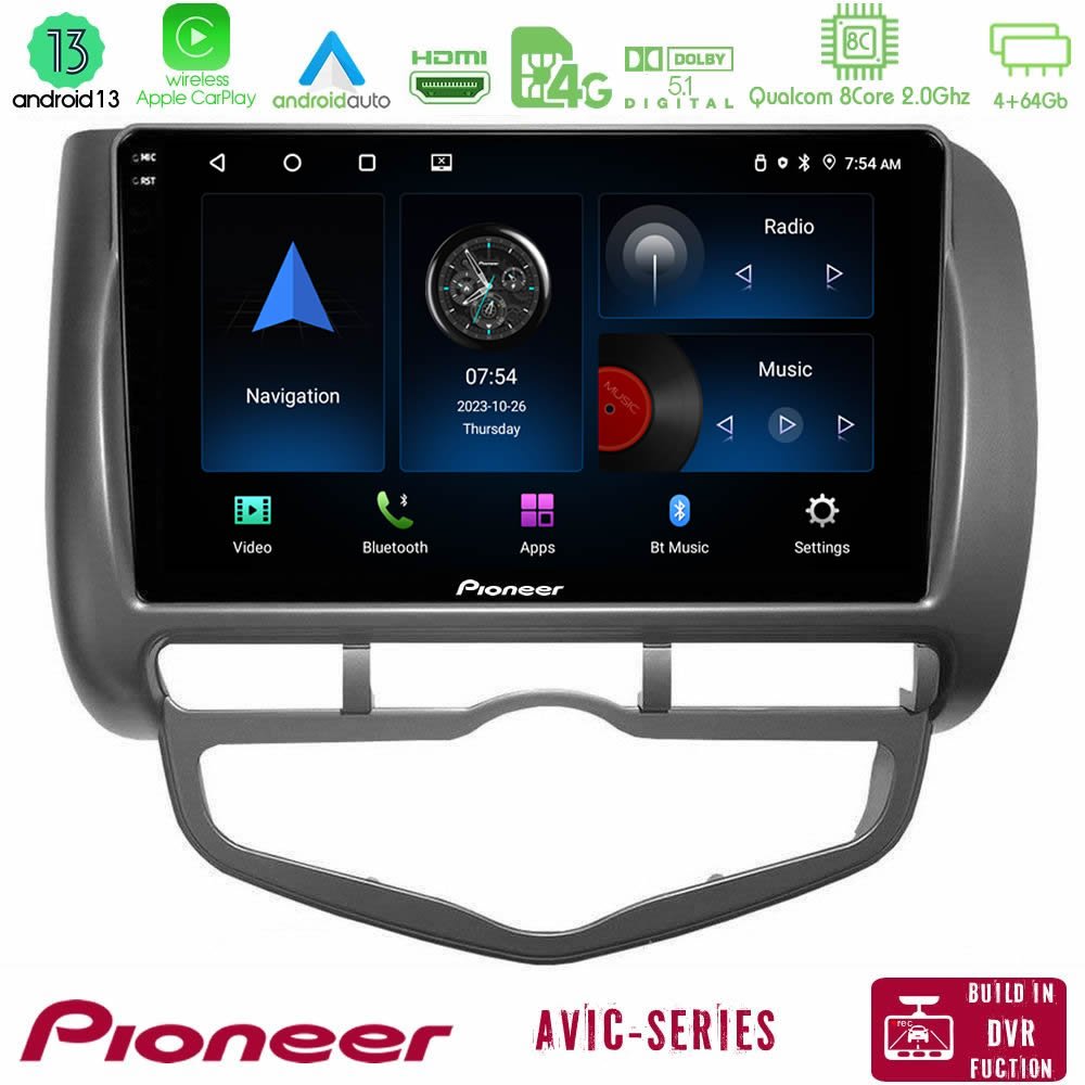 Pioneer AVIC 8Core Android13 4+64GB Honda Jazz 2002-2008 (Auto A/C) Navigation Multimedia Tablet 9" - U-P8-HD101N