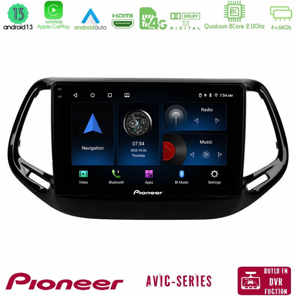 Pioneer AVIC 8Core Android13 4+64GB Jeep Compass 2017> Navigation Multimedia Tablet 10" - U-P8-JP0143