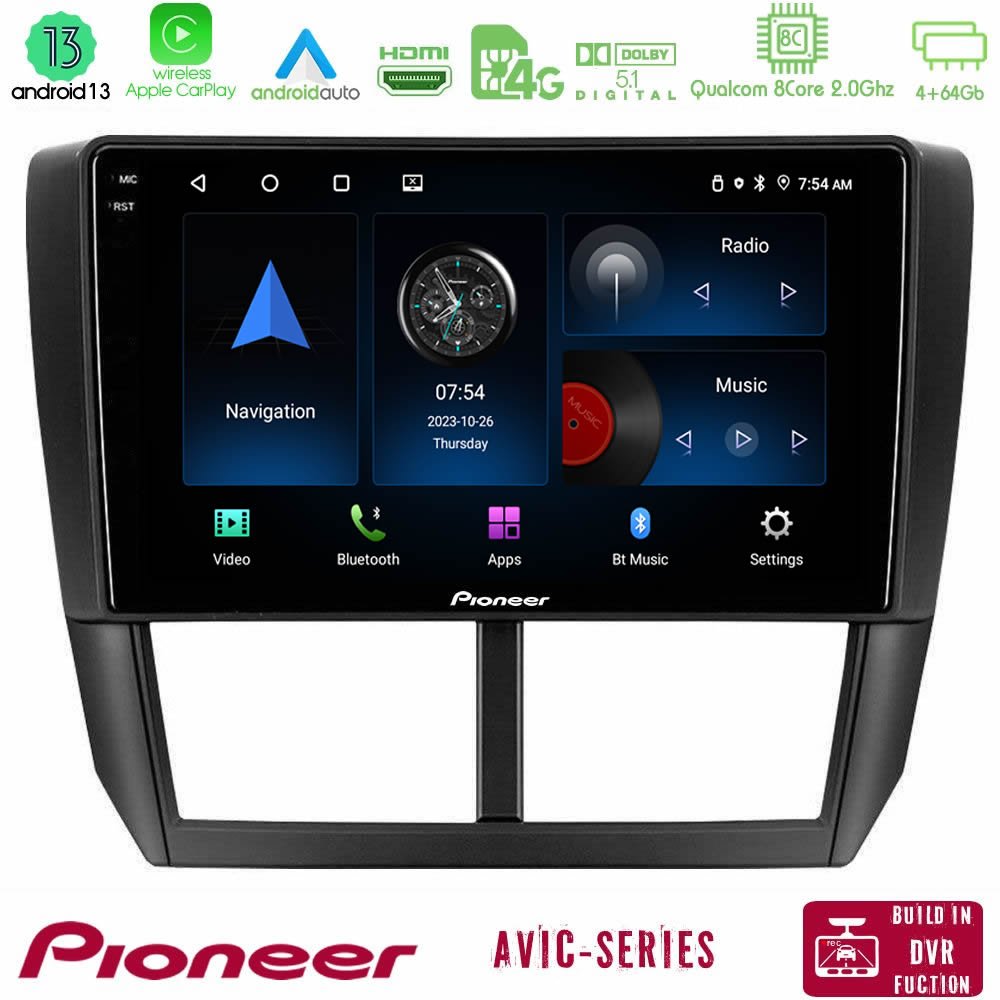 Pioneer AVIC 8Core Android13 4+64GB Subaru Forester Navigation Multimedia Tablet 9" - U-P8-SU0299