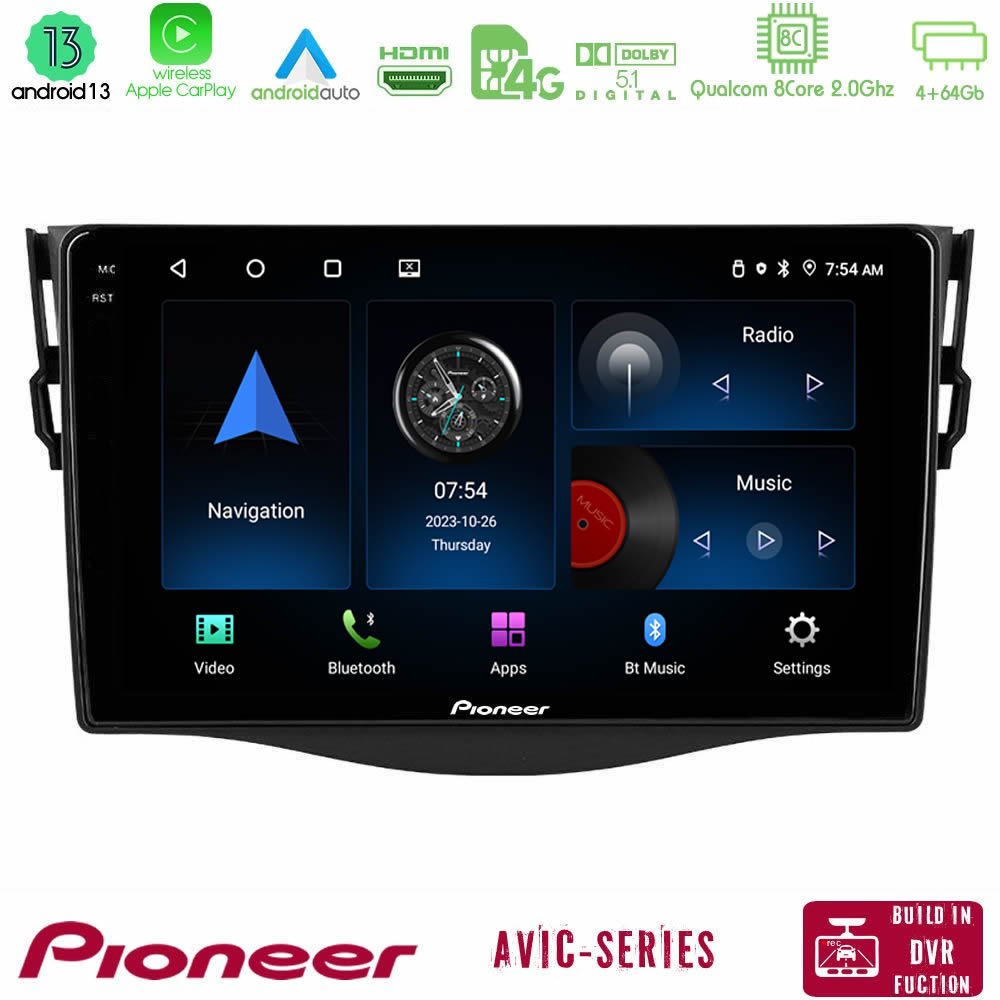 Pioneer AVIC 8Core Android13 4+64GB Toyota RAV4 Navigation Multimedia Tablet 9" - U-P8-TY0530