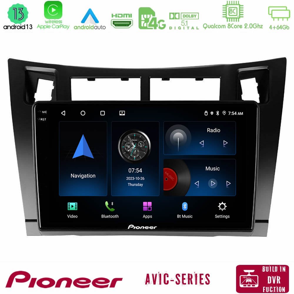 Pioneer AVIC 8Core Android13 4+64GB Toyota Yaris Navigation Multimedia Tablet 9" (Μαύρο Χρώμα) - U-P8-TY626B